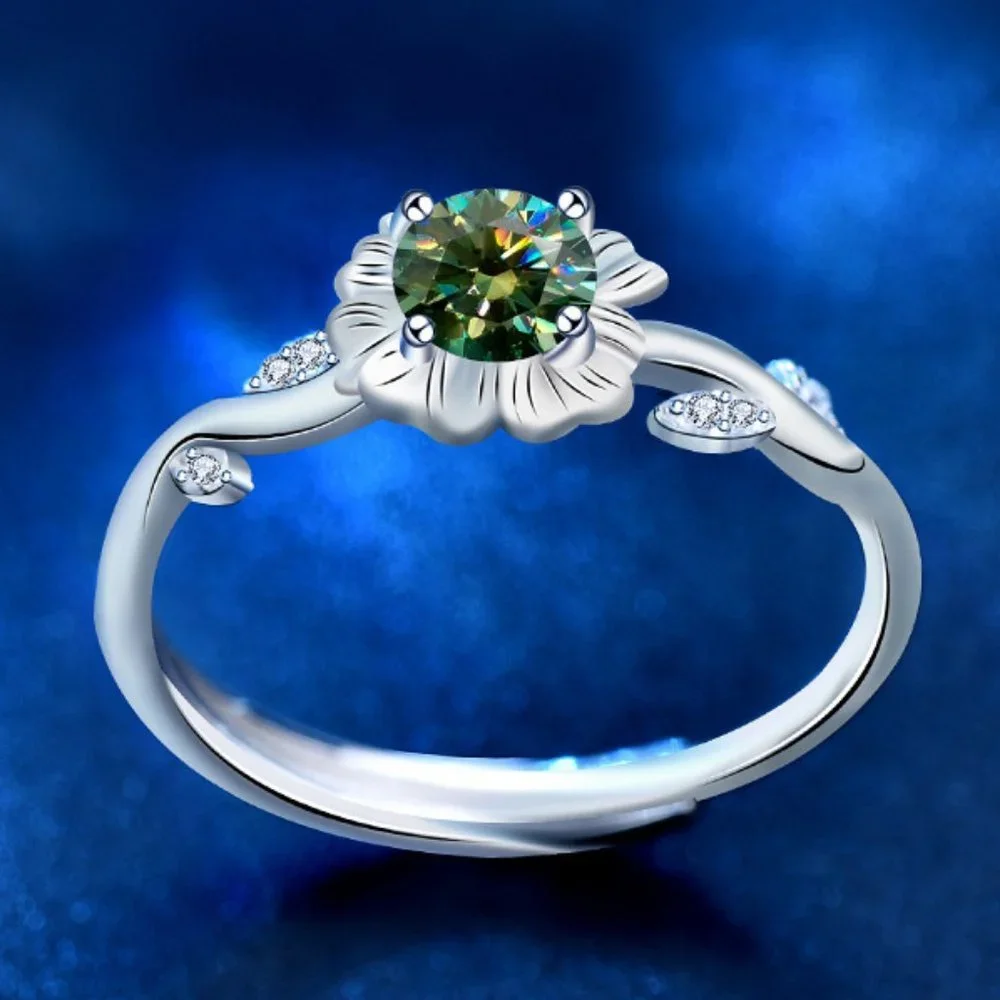 Certified 1/2ct. t.w. Diamond Green Moissanite Sunflower Ring NEW - Picture 4 of 8